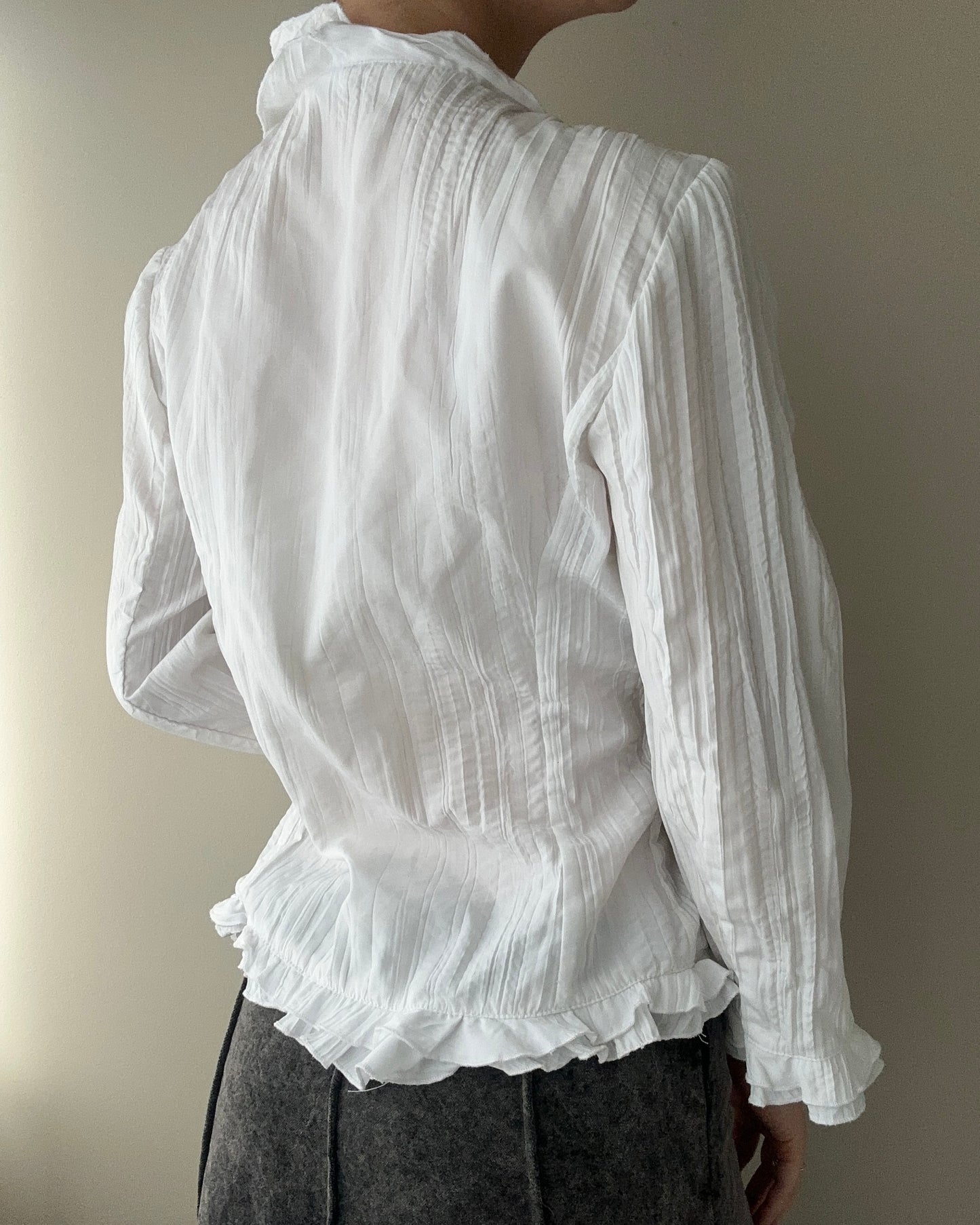 White Crinkle Blouse with Ruffle details (L)