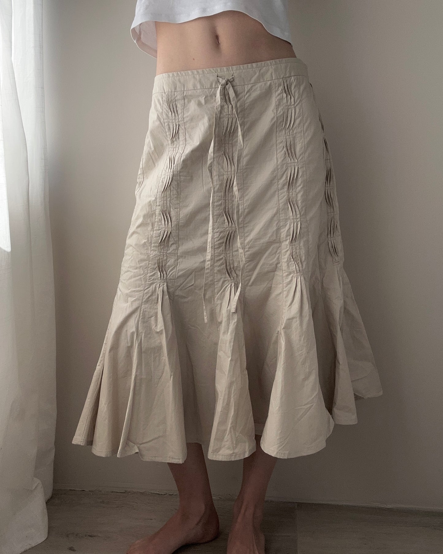 Beige Cotton Prairie Skirt with Side Pleat design (L-XL)