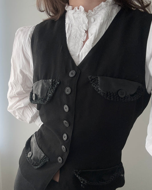 Sandro Paris Button Front Vest with Leather Pocket details (M)