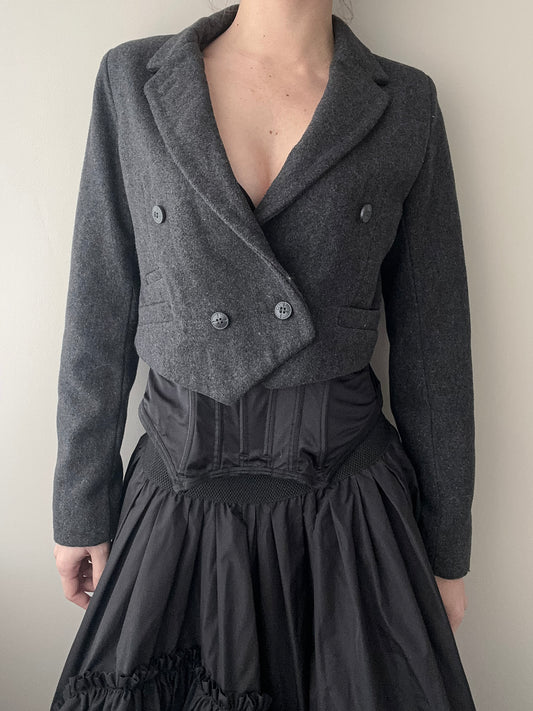 Dark Grey Double-breasted Cropped Blazer (S)
