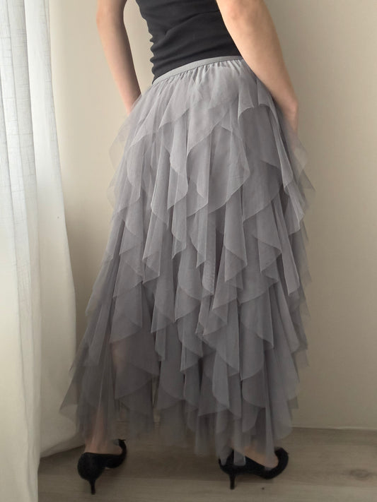 Grey Tule Gathered Maxi Skirt (One Size)