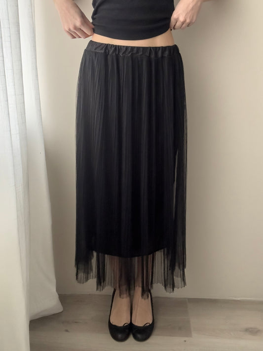 Black Double Layer Plisse Tulle Skirt (One Size)