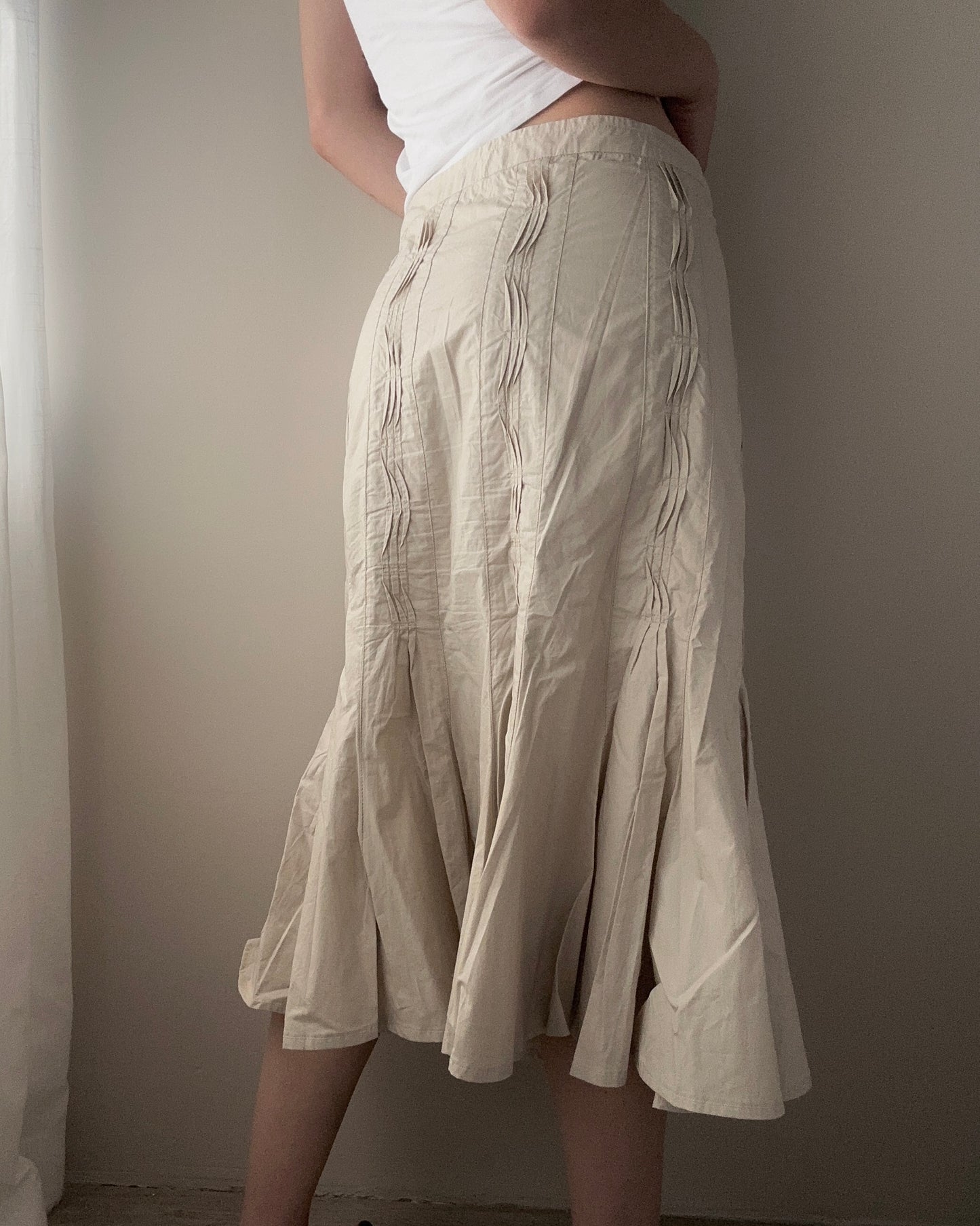 Beige Cotton Prairie Skirt with Side Pleat design (L-XL)
