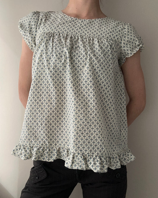 Pepe Jeans Silk Patterned Babydoll Top with Open Back (XS)