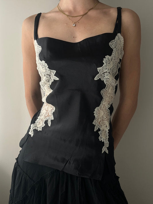 Black Cami (Sleepwear) Top with Lace details (S)