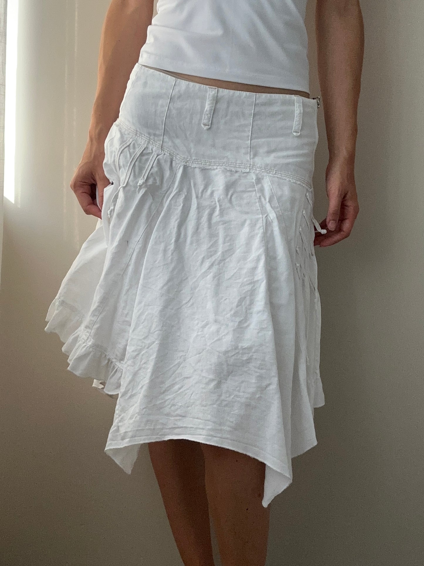 Linen and Cotton Handkerchief Skirt with Double Layers (S-M)