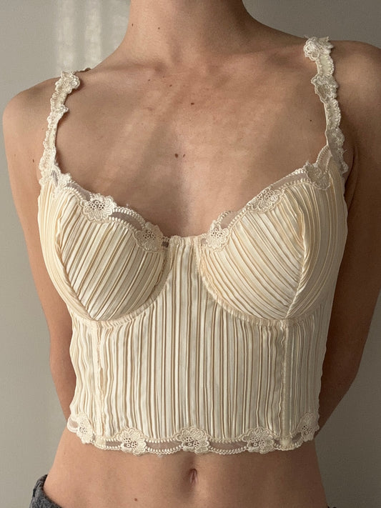 Rare La Perla Pleated Light Peach Bustier with Lace Embroidery (75C-34C)
