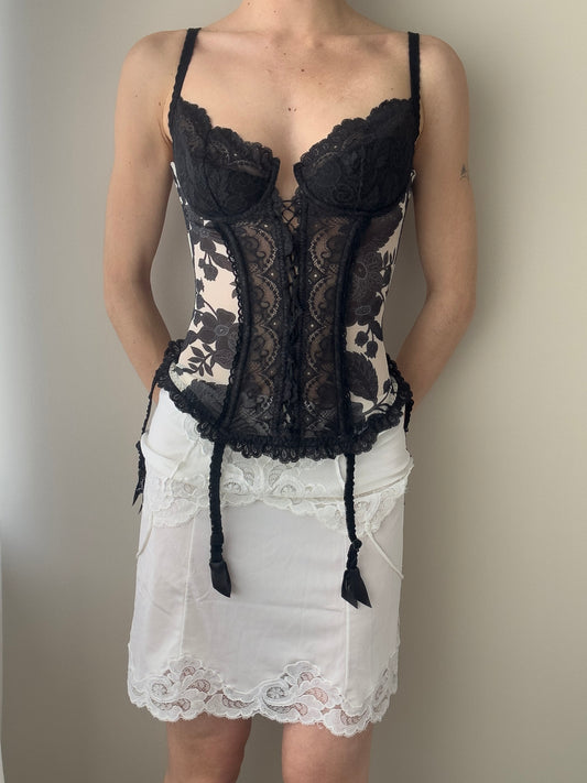 Marvel by La Perla - Black Lace Bustier with Floral Design (XS)