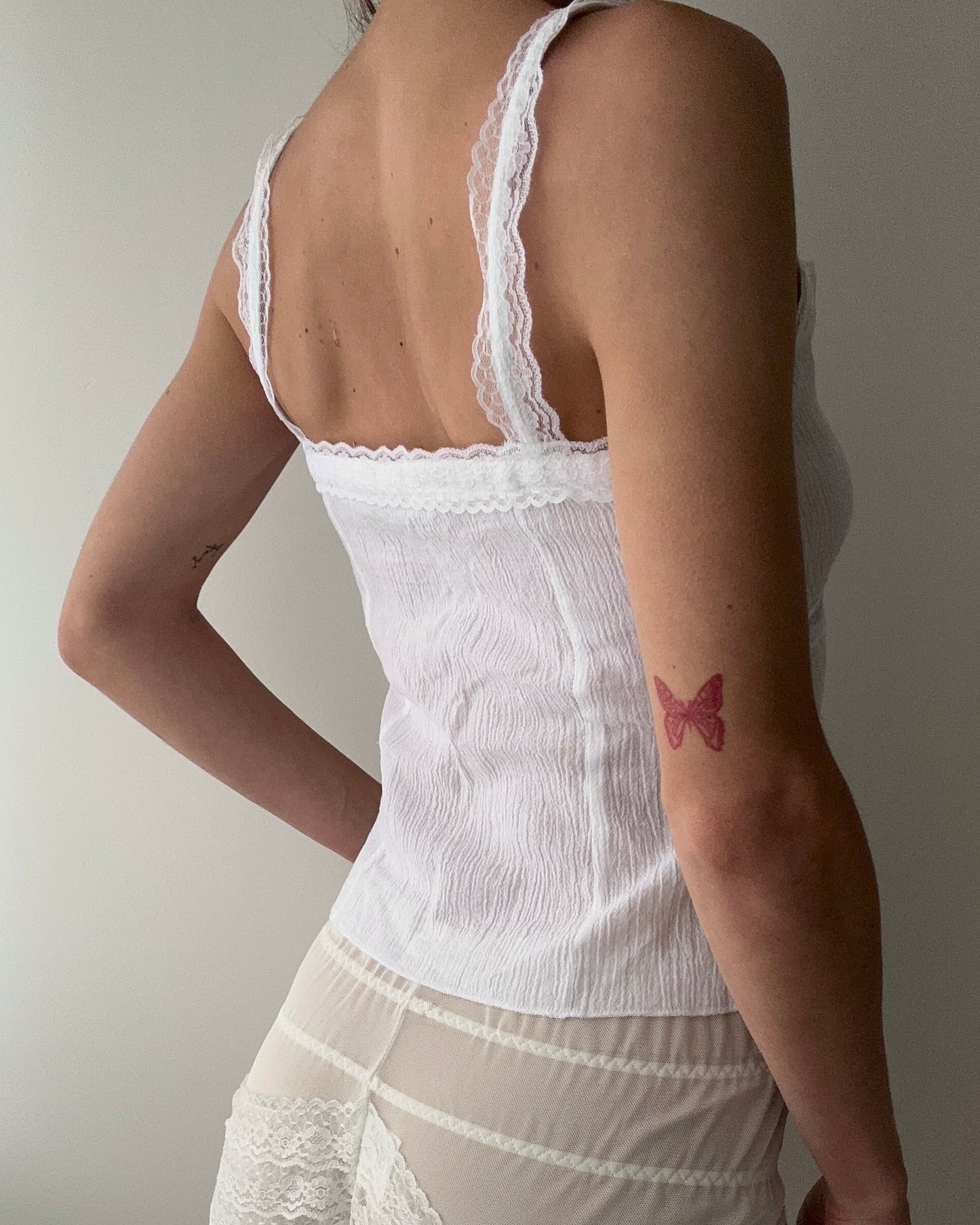 White Cotton Cami With Lace (S)