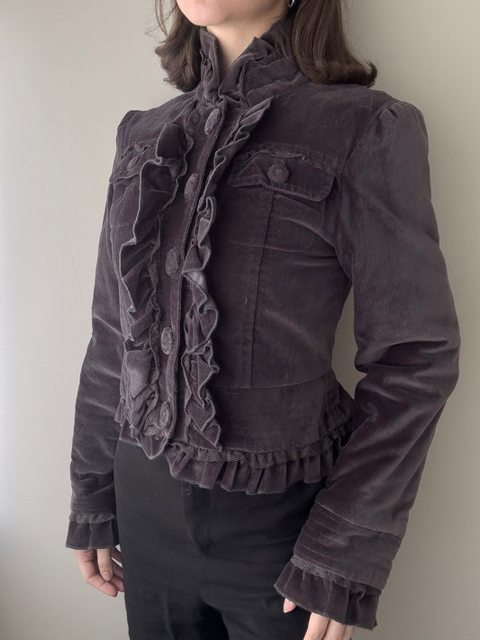 Mauve Purple Velours Military Jacket with Ruffles (XS)