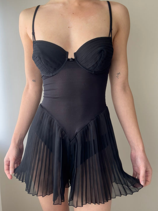 Malizia by La Perla - Black Romper with Sheer Pleated Details (XS)