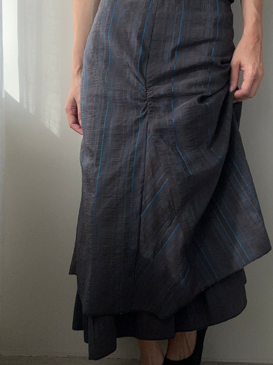 Anthracite Black and Blue Double Layer Maxi Skirt (XS-S)