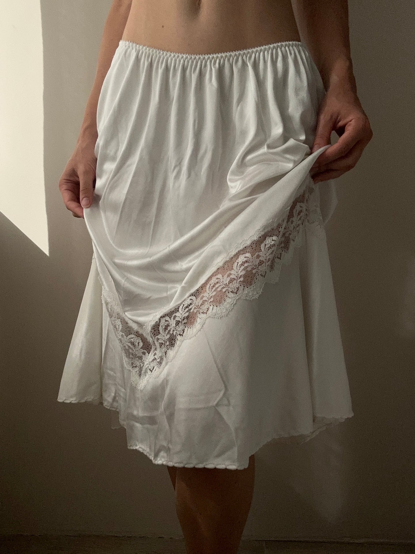 Ivory Midi Flared Lingerie Skirt with Alluring Lace Details (XS-S-M)