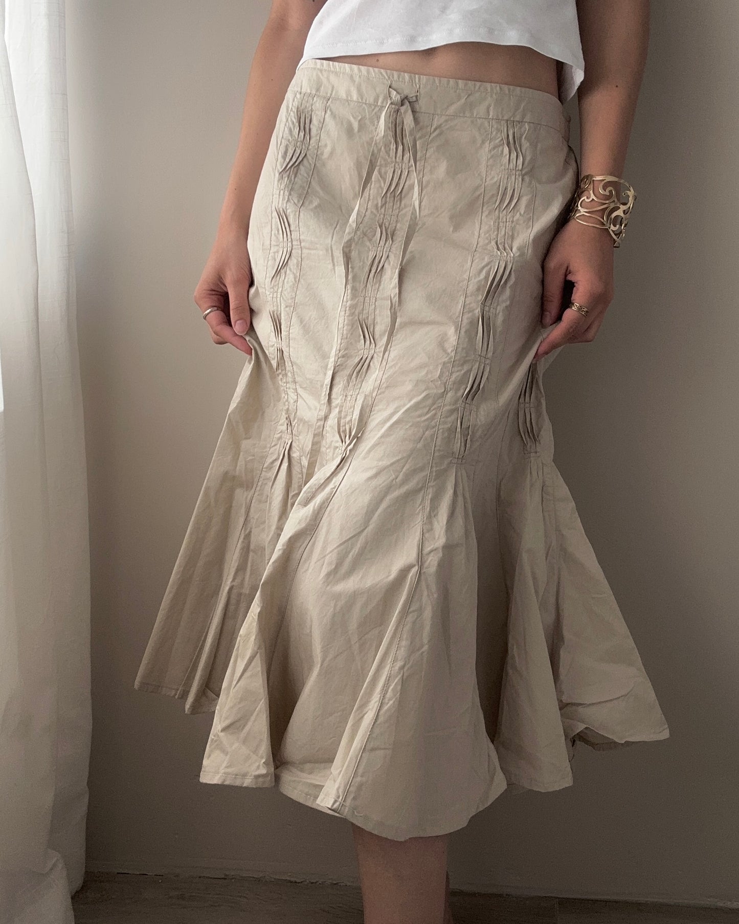 Beige Cotton Prairie Skirt with Side Pleat design (L-XL)