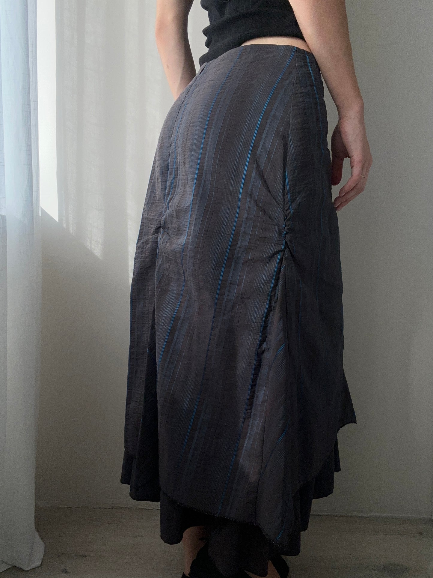 Anthracite Black and Blue Double Layer Maxi Skirt (XS-S)