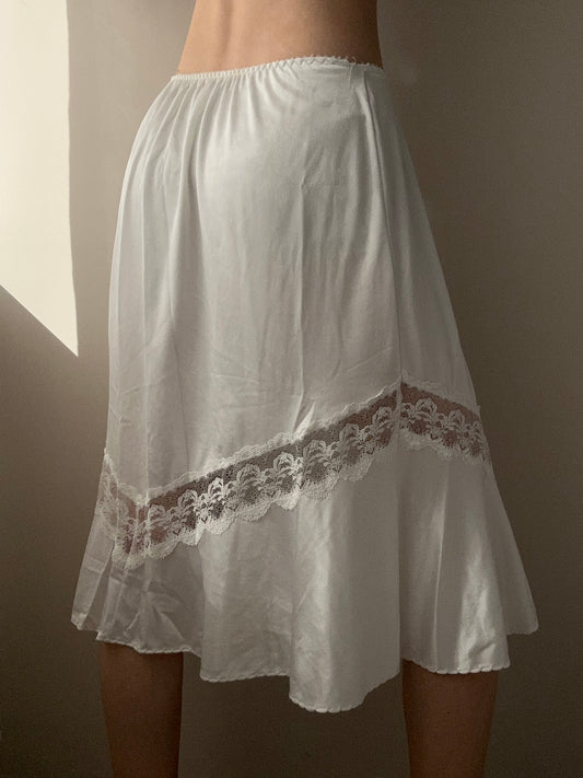 Ivory Midi Flared Lingerie Skirt with Alluring Lace Details (XS-S-M)