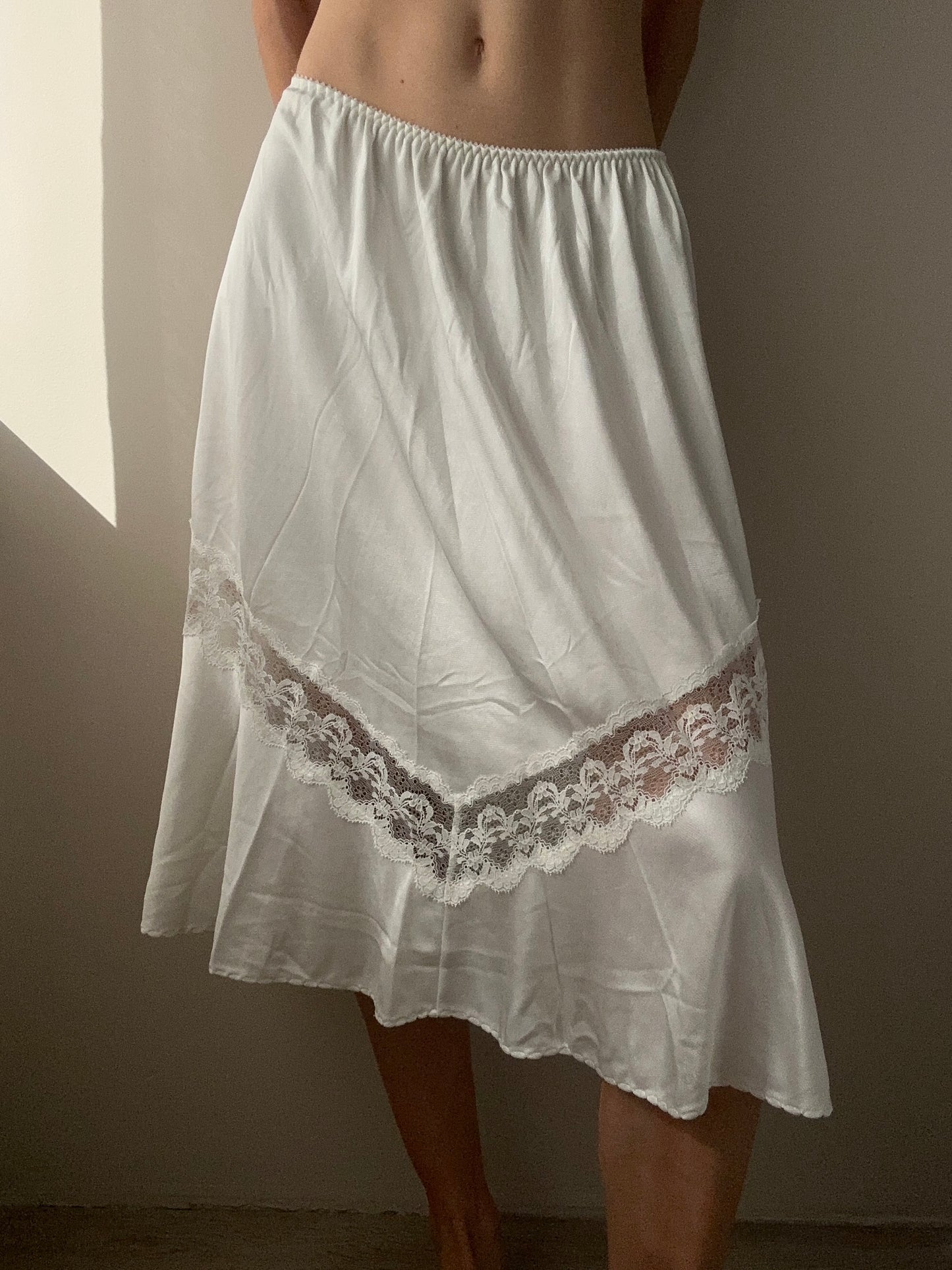 Ivory Midi Flared Lingerie Skirt with Alluring Lace Details (XS-S-M)