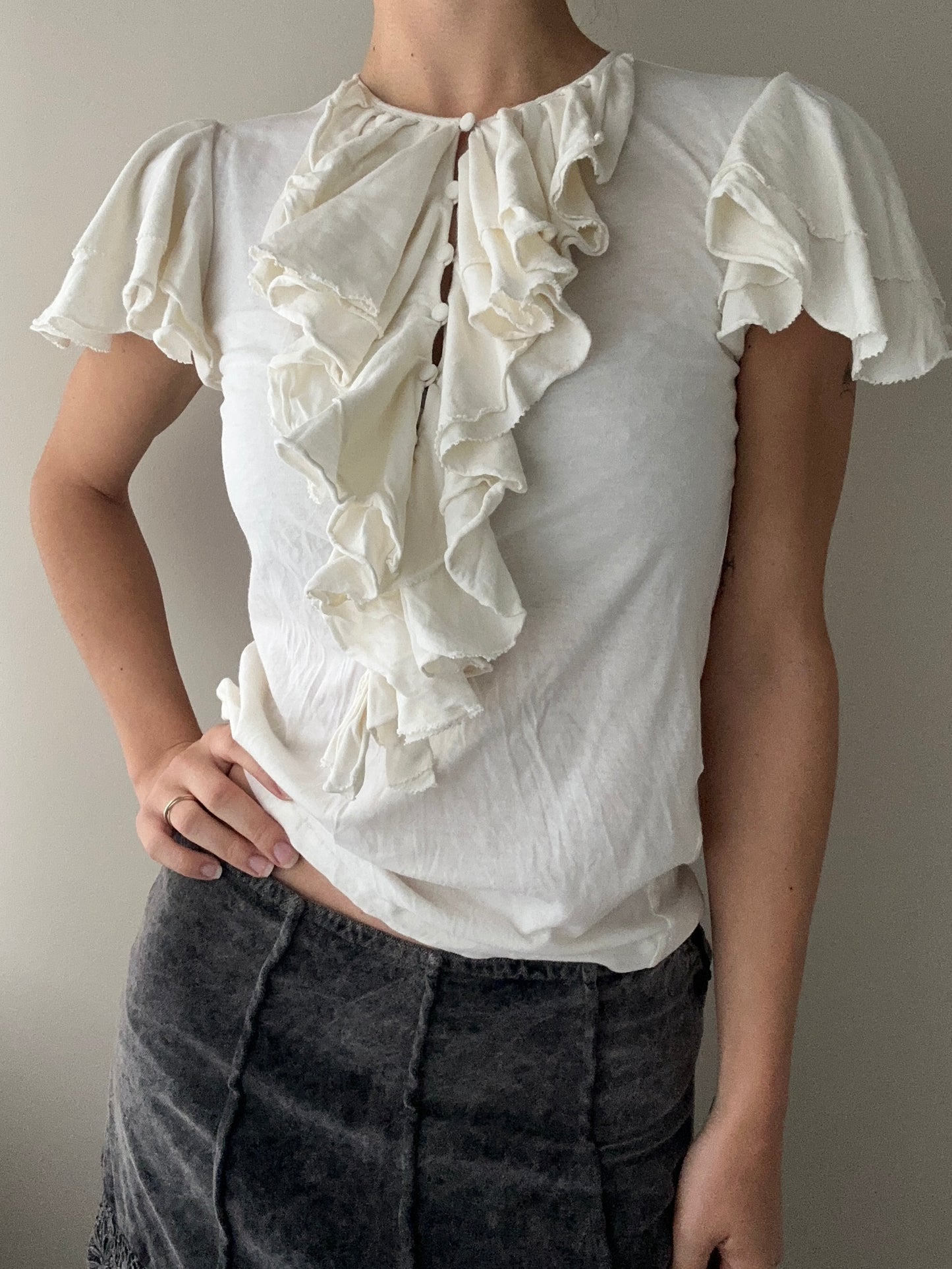 Ralph Lauren Jabot Top with Tiered Sleeves (XS)