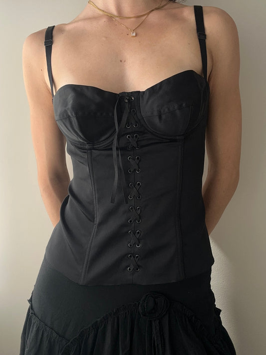 Black Corset Top with Lace up Front and Removable Straps (S-M)