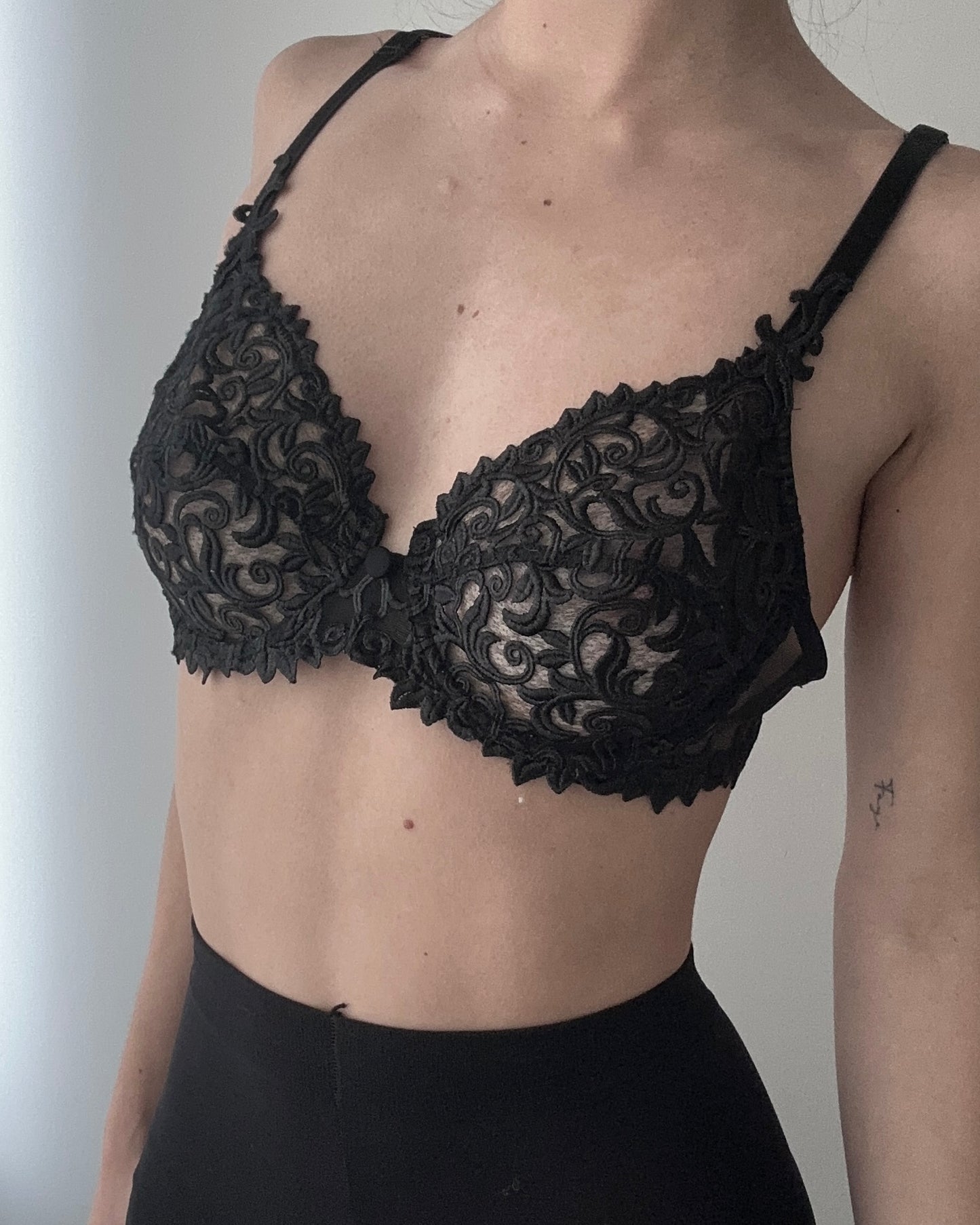 Lise Charmel Black Sheer Embroidered Vintage Bra (75C/34C)