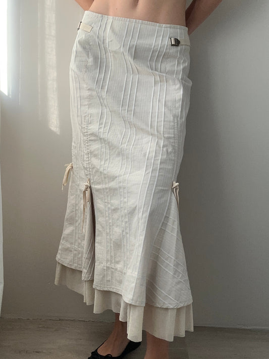 Beige Mermaid Skirt with Stripe Design and Ruffle Hemline (XS)
