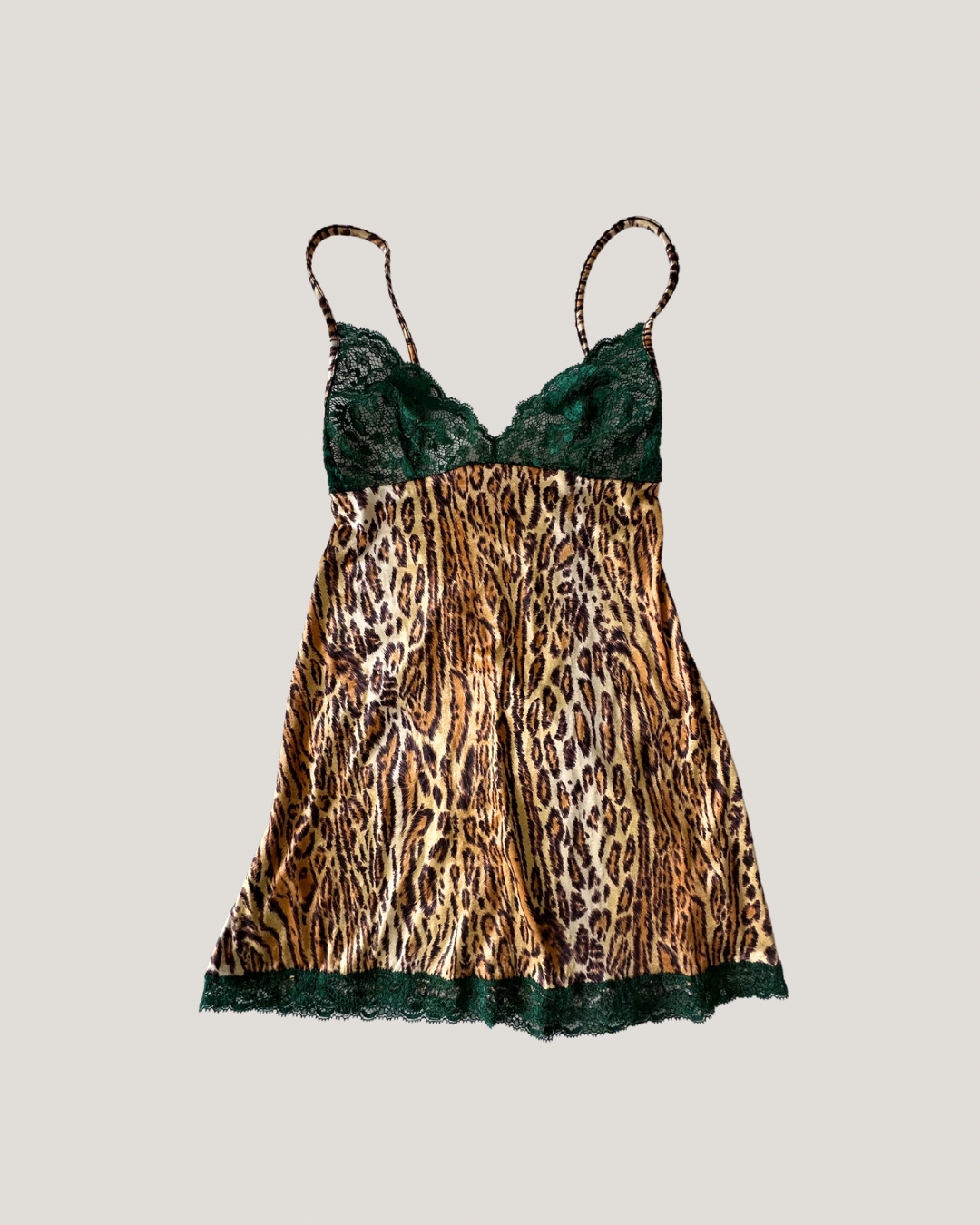 La Perla Silky Jaguar Slip Dress with Emerald Green Lace (XS-S)