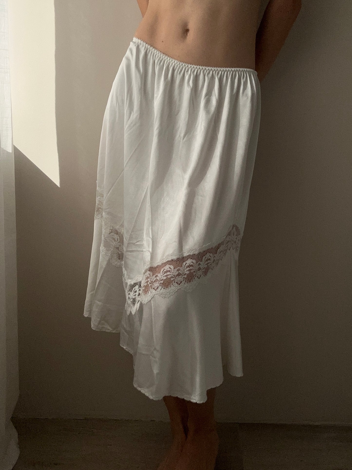 Ivory Midi Flared Lingerie Skirt with Alluring Lace Details (XS-S-M)