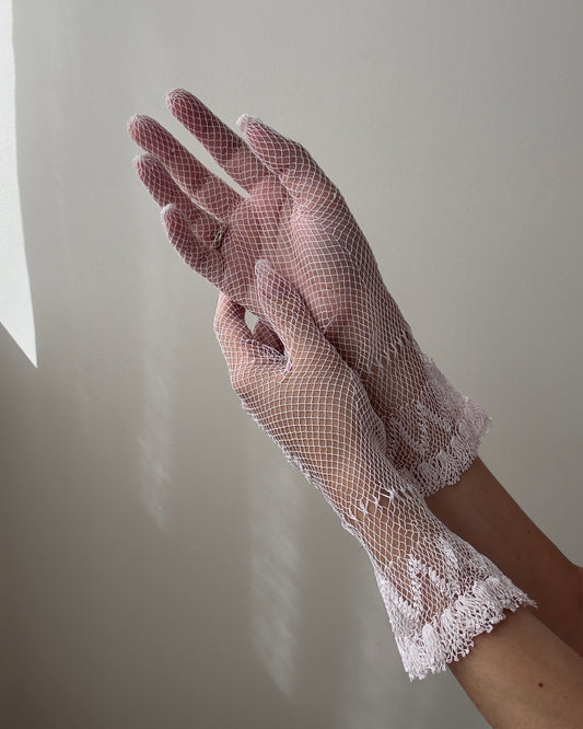 1950s Inspired Blush Pink Crochet Gloves (S)