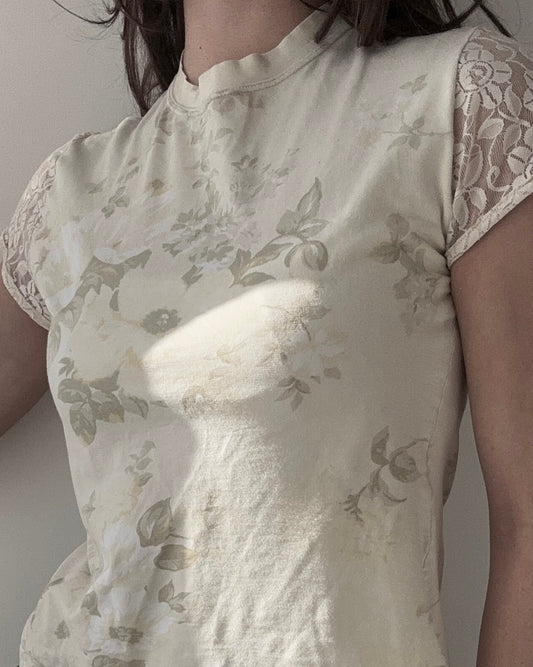 Kenzo Cream Floral Top with Lace details (XS-S)