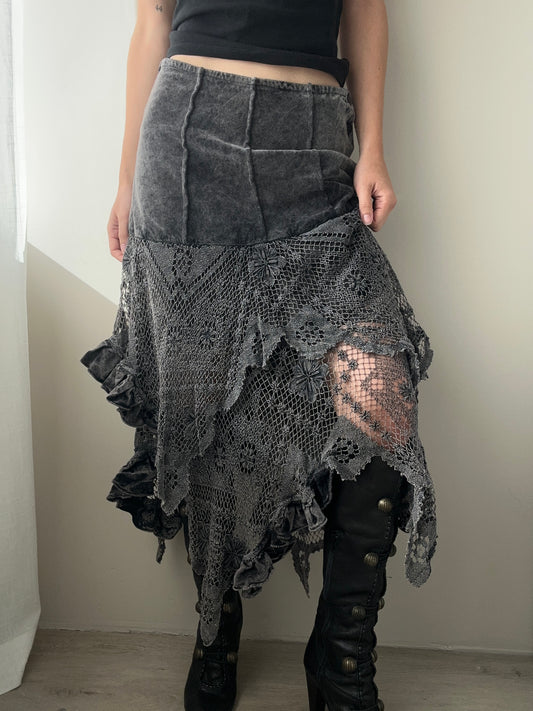 Grey Knitted Ruffled Maxi Skirt (XS)