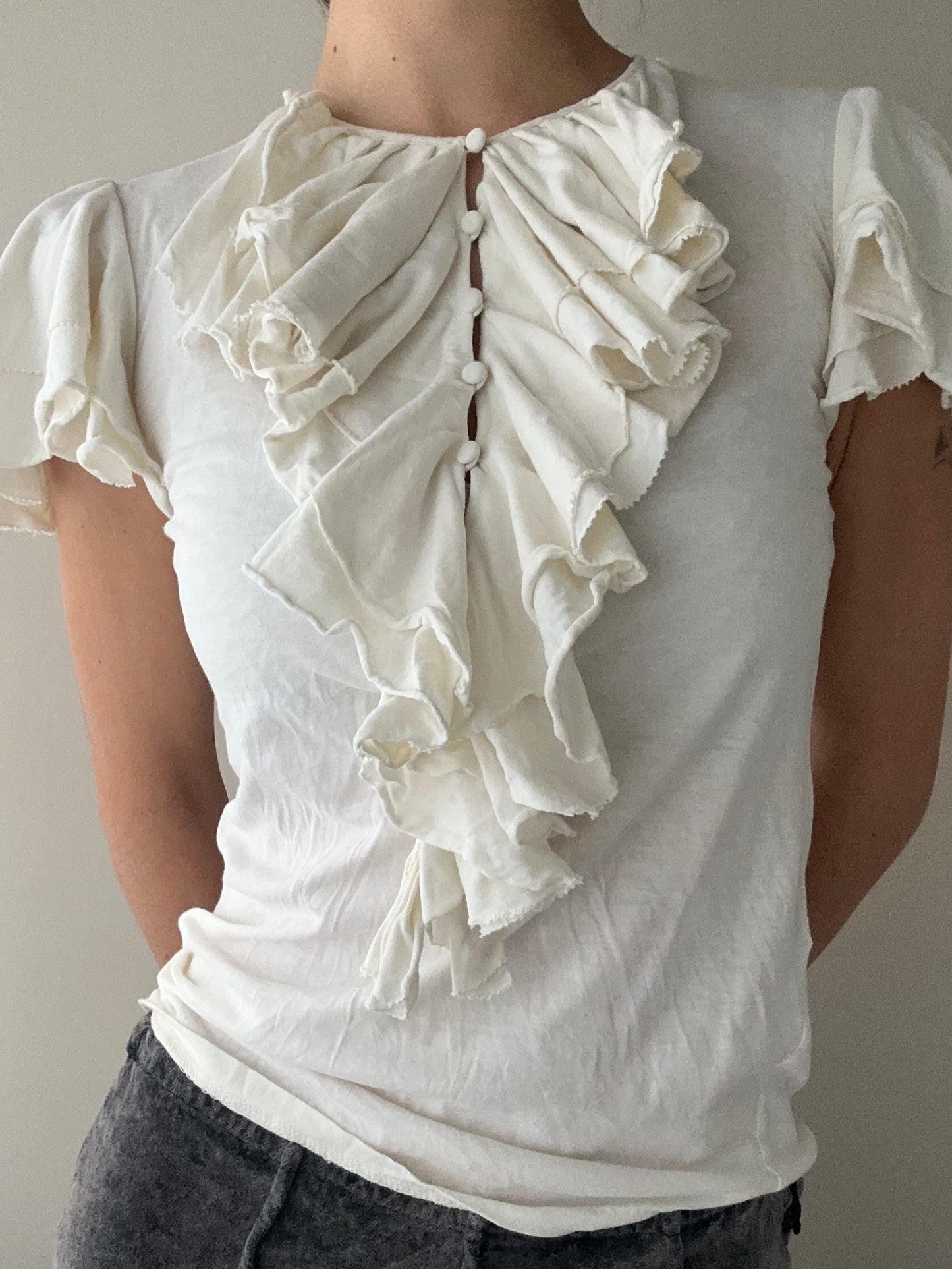 Ralph Lauren Jabot Top with Tiered Sleeves (XS)