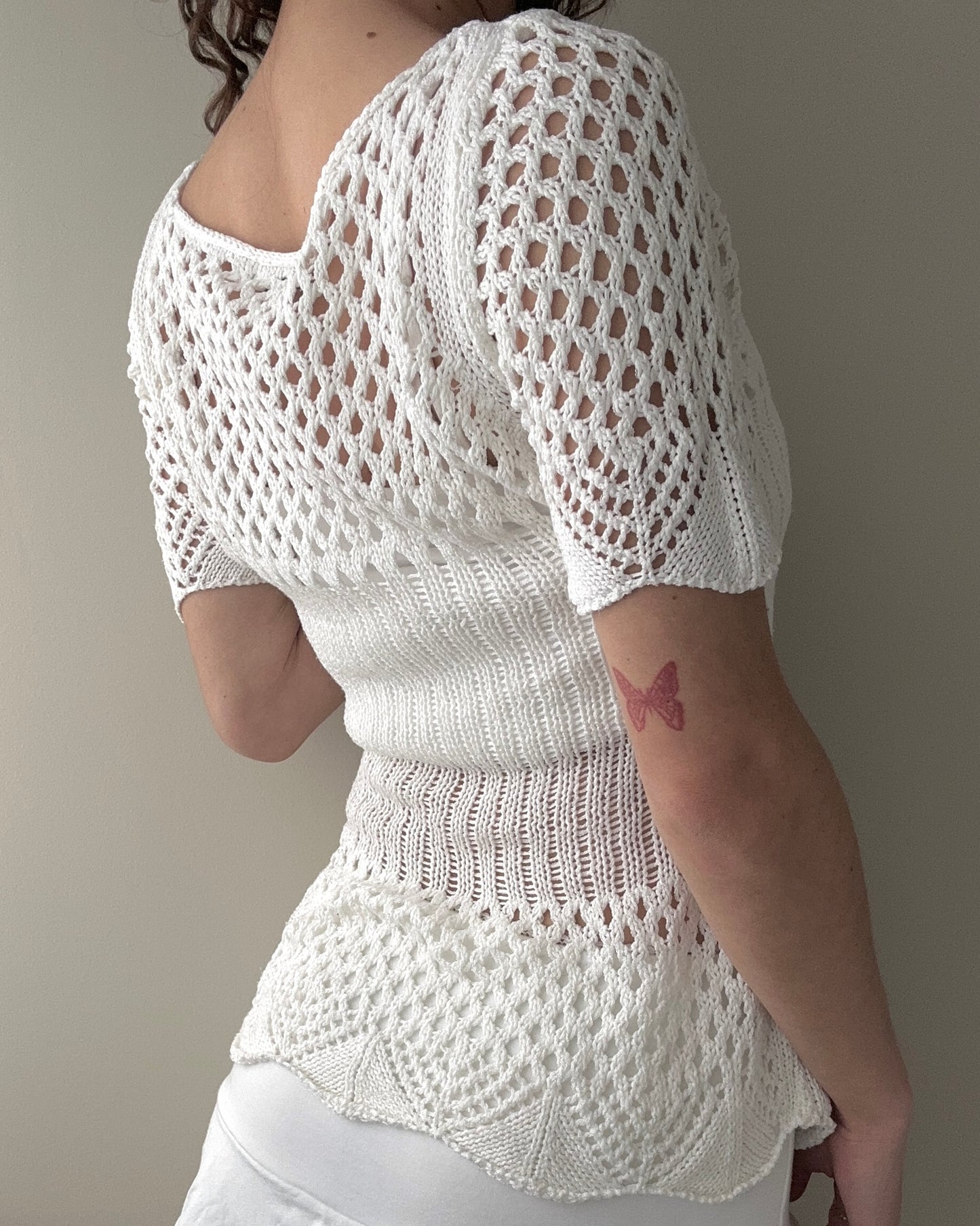 Cream Crochet Boat Neckline Top (S)