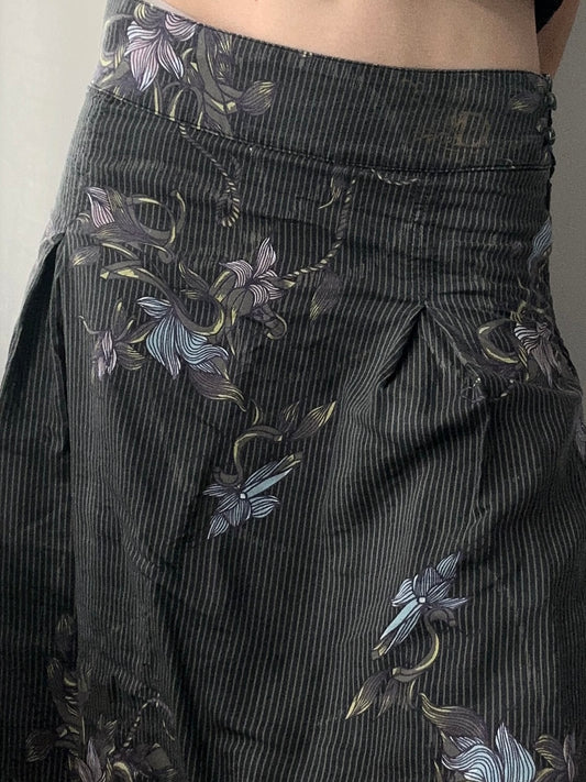 Diesel Stripe Patterned Skirt with Floral Graphics (XS)