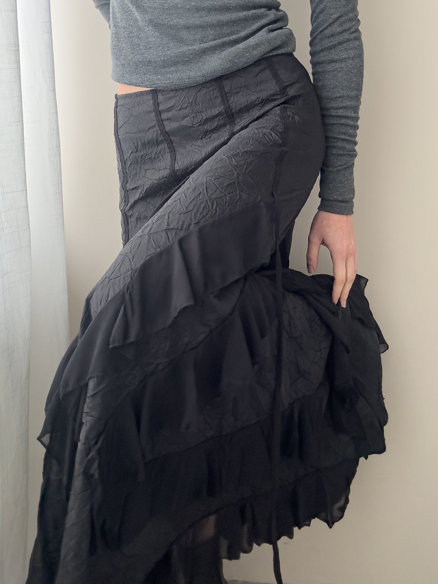 Black Maxi Skirt with Ruffles (M)