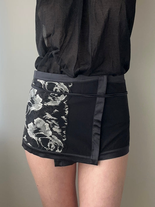 La Perla - Silk Black Waist Cincher with Floral Pattern (S-M)