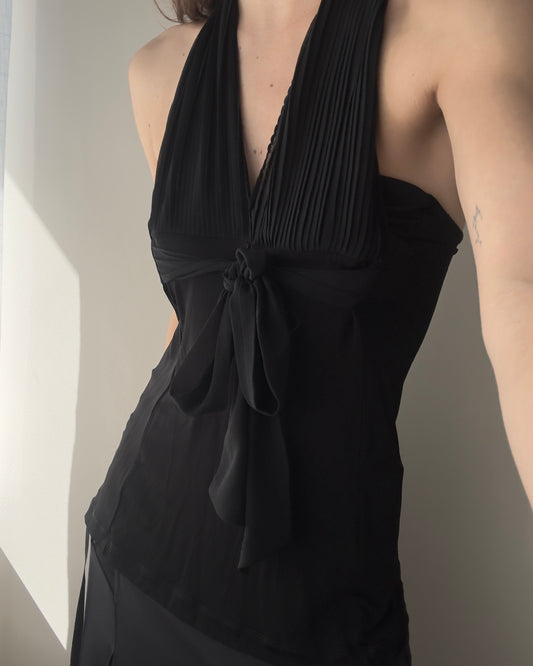 Black Top with Sheer Plissee Halter (S-M)