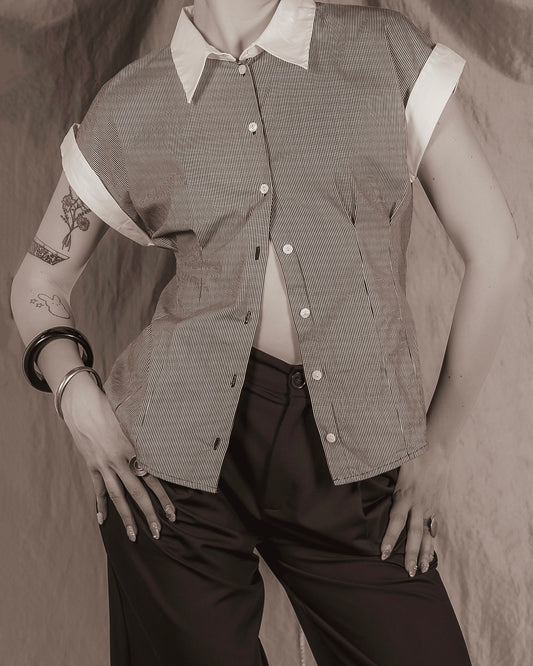 Striped Button Down Silhouette Blouse (XL)