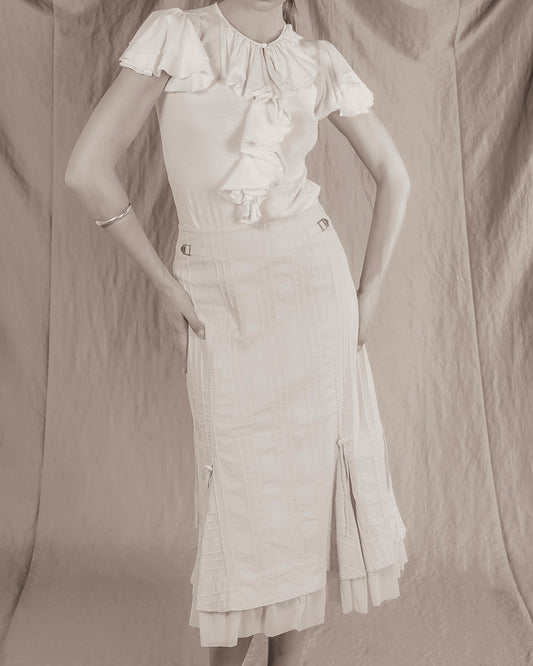 Ralph Lauren Jabot Top with Tiered Sleeves (XS)