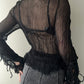 Black Sheer Crinkle Blouse with Ruffles (S-M)