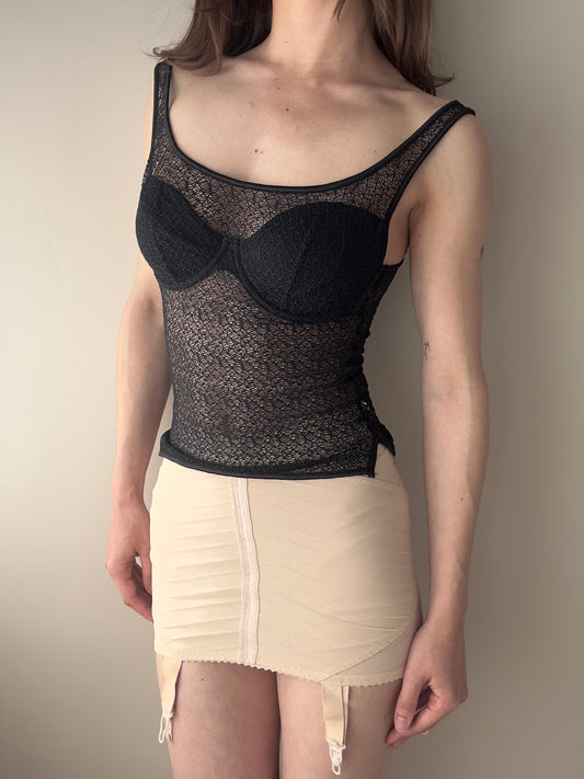 Vintage - Black Lace / Fishnet Mesh Top (XS)