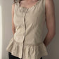 Button up Peplum Top with Ruffles and Embroidery (M)