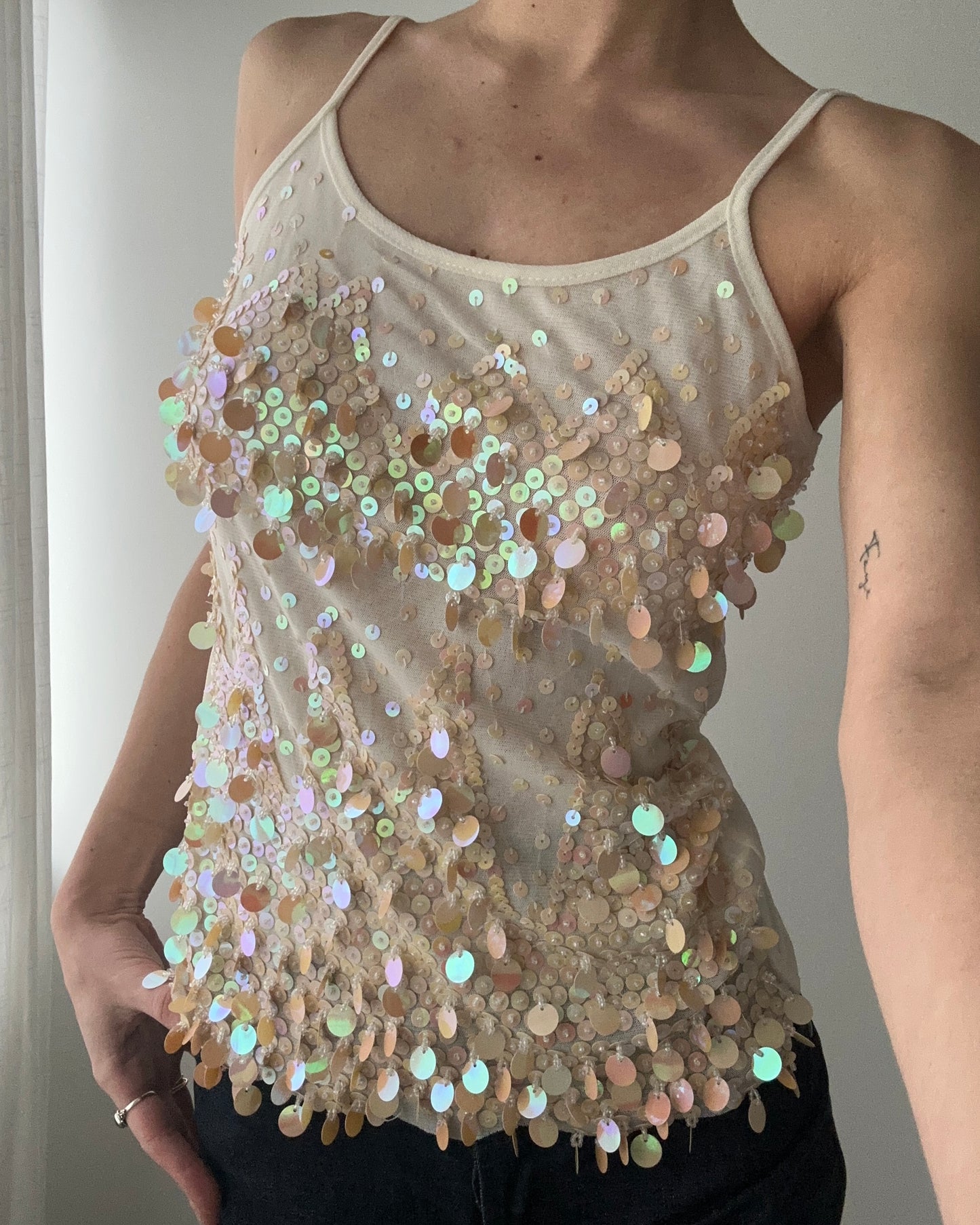 Cream Multicoloured Sequins Top No Brand (XS-S)