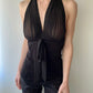 Black Sheer Ruched Halter Top (XS)