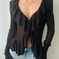 Black Knitted Blouse With Ruffles (S-M)