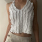 White Cotton Halter Top with Ruched Row Pattern (M-L)