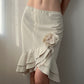 Beige Mini Mermaid Skirt with Flower Detail and Ruffle Hemline (S-M-L)