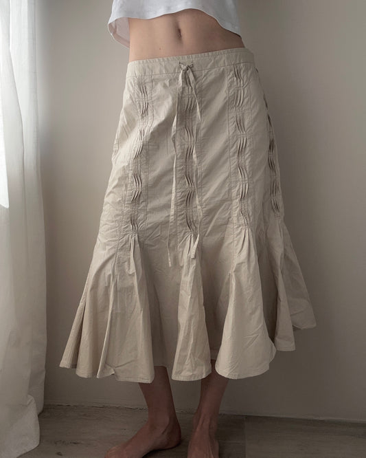 Beige Cotton Prairie Skirt with Side Pleat design (L-XL)