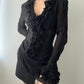 Black Asymmetric Sheer Tunic Blouse With Ruffles (M)