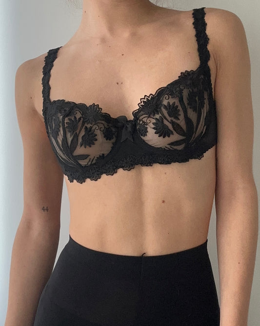 Black Sheer Floral Embroidered Bra (70C/32C)