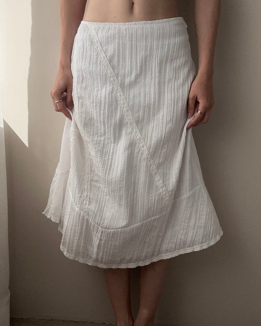 White Double Layer Cotton Midi Skirt with Lace details (XS-S)